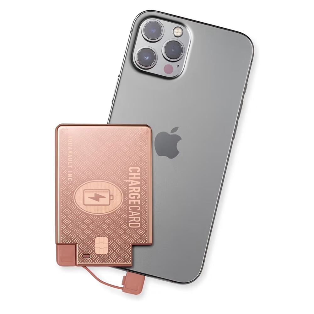 NEW Aquavault Credit Card Size 2300mAh Portable Fast Phone Charger Rose Gold
